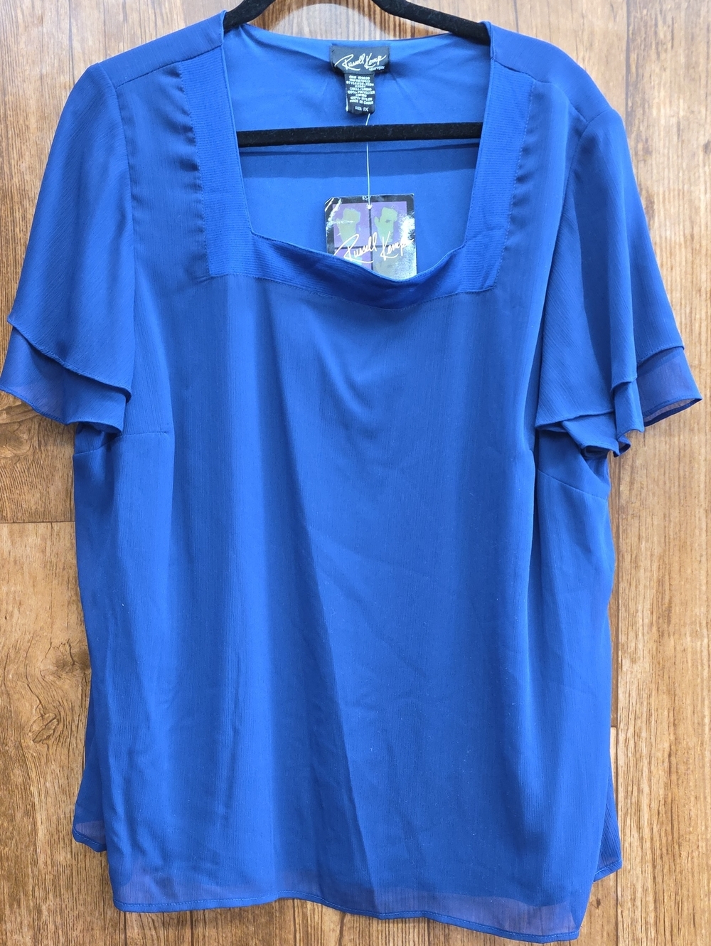 NWT Russell Kemp 2-layer Navy Blue Square Neck Flutter Sleeve Blouse